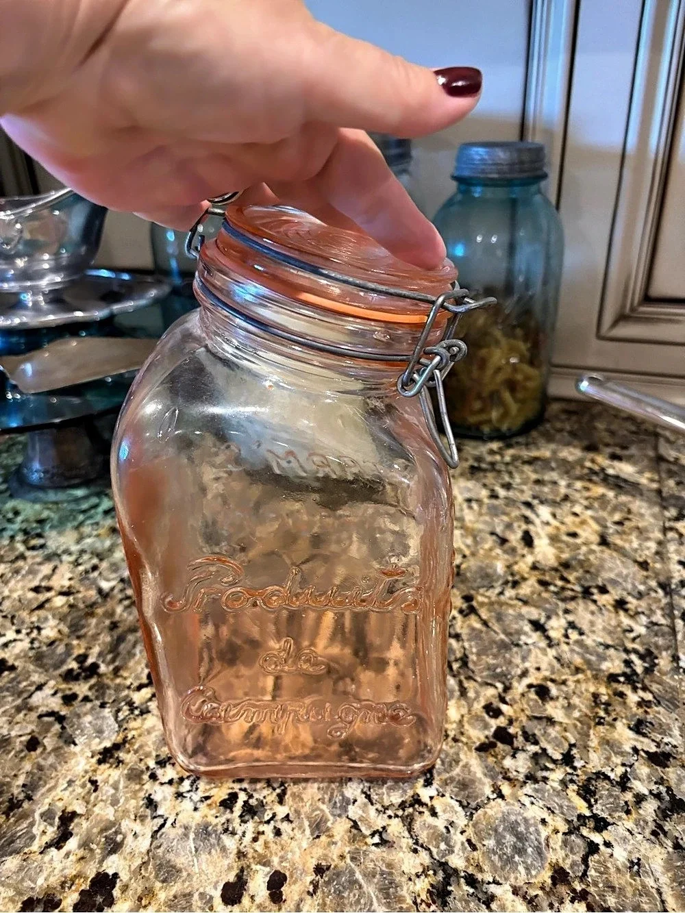 Vintage Pink Color Embossed Glass Storage Jar in Pink